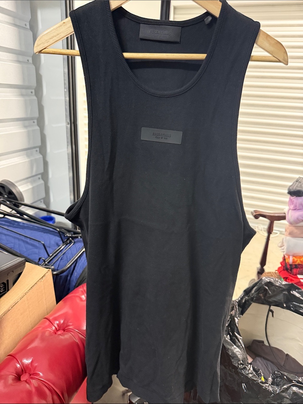 Essentials Black Sleeveless Mini Dress with Rubber Logo